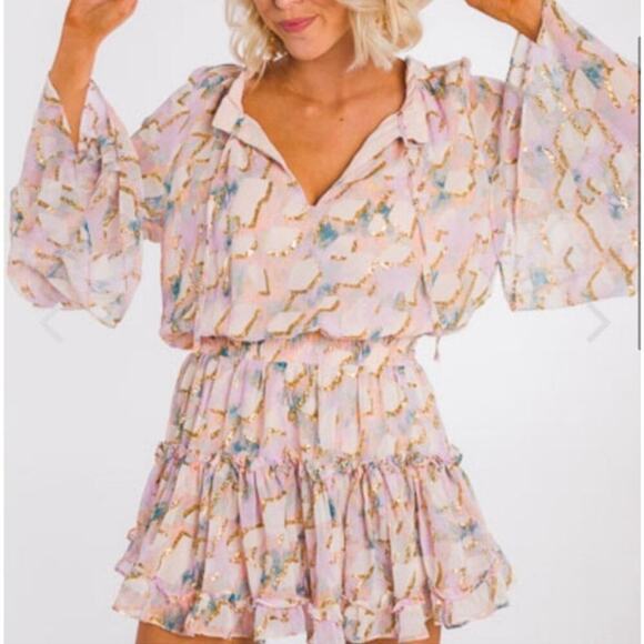 Buddy Love Zozo Magical Elastic Waist Pastel Metallic Tones Dress, M - Picture 12 of 15